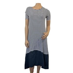 DANIEL & MAYER Striped Asymmetrical Midi Dress Blue White Made in Italy Size L
